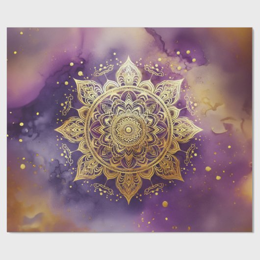 Gouden Mandala op Paarse Waterverf Decoupage Cadeaupapier (Vlak)