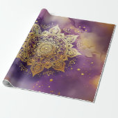 Gouden Mandala op Paarse Waterverf Decoupage Cadeaupapier (Uitgerold)