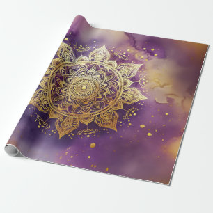 Gouden Mandala op Paarse Waterverf Decoupage Cadeaupapier