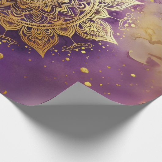 Gouden Mandala op Paarse Waterverf Decoupage Cadeaupapier (Hoek)