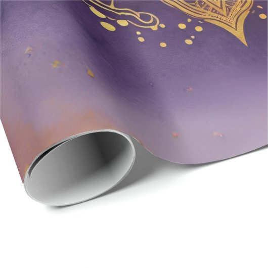 Gouden Mandala op Paarse Waterverf Decoupage Cadeaupapier (Rol Hoek)