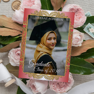 Gouden Mandala Op Rode Afstudeeraankondiging Briefkaart