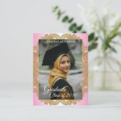 Gouden Mandala Op Roze Afstudeeraankondiging Briefkaart (Staand voorkant)