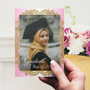 Gouden Mandala Op Roze Afstudeeraankondiging Briefkaart