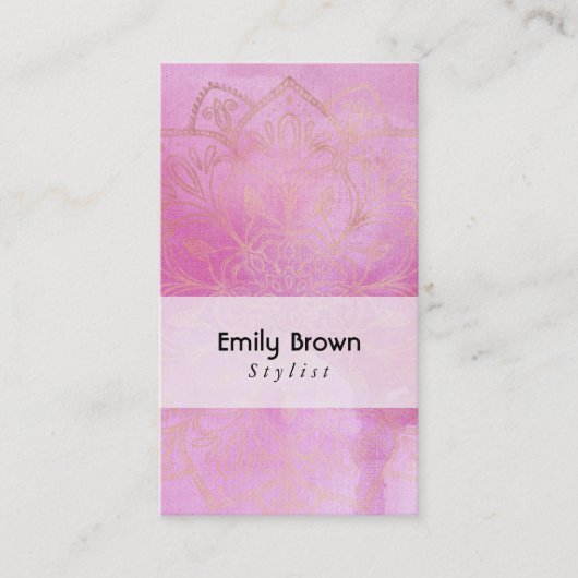 Gouden mandala over getextureerde dieproze Waterve Visitekaartje (Voorkant)