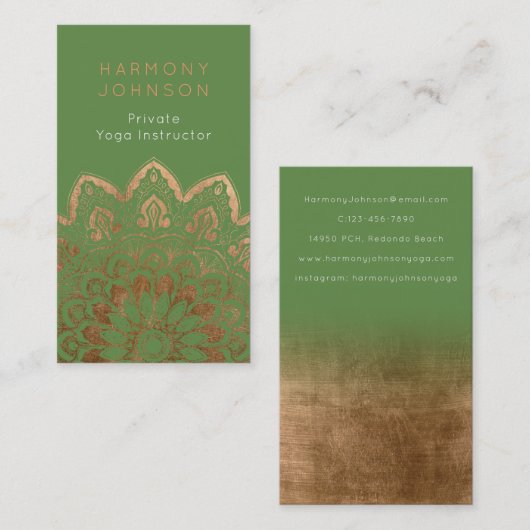 Gouden Mandala over groene yoga Visitekaartje (Voorkant / Achterkant)