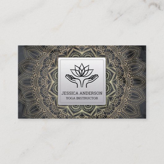 Gouden Mandala Patroon | Genezende Lotus Handen Visitekaartje (Voorkant)