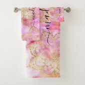 Gouden Mandala patroon Roze Paarse Nebula Custom Bad Handdoek (Insitu)