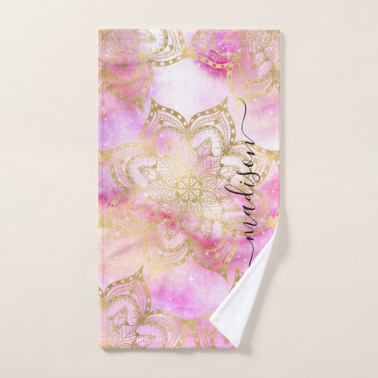 Gouden Mandala patroon Roze Paarse Nebula Custom Bad Handdoek (Handdoek)