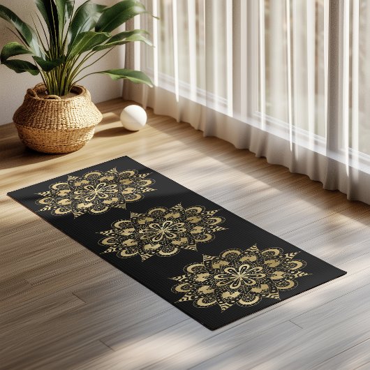 Gouden Mandala Patroon Zwarte Boho Yogamat