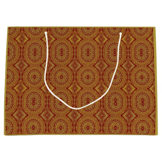 Gouden Mandala Print op Rode Gift Bag Groot Cadeauzakje (Voorkant)
