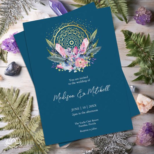 Gouden Mandala Roze Kristal Boho Handfasting Bruil Kaart