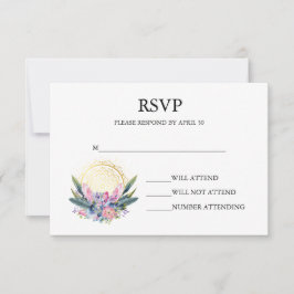Gouden Mandala Roze Kristal Boho Handfasting Trouw RSVP Kaartje