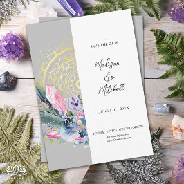 Gouden Mandala Roze Kristal Boho Handfasting Trouw Save The Date