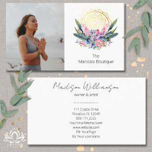 Gouden Mandala Roze Kristallen Psychische Spiritue Visitekaartje
