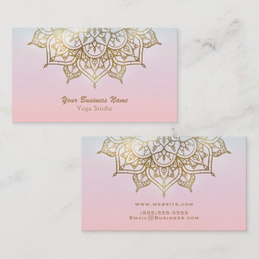 Gouden Mandala Roze Peach Chic Moderne Yoga Studio Visitekaartje (Voorkant / Achterkant)