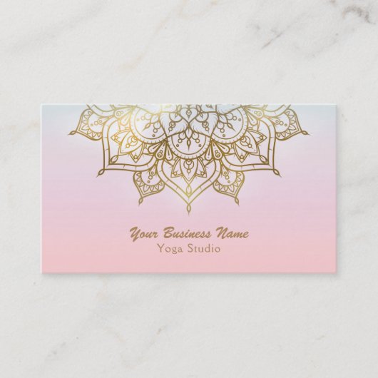 Gouden Mandala Roze Peach Chic Moderne Yoga Studio Visitekaartje (Voorkant)