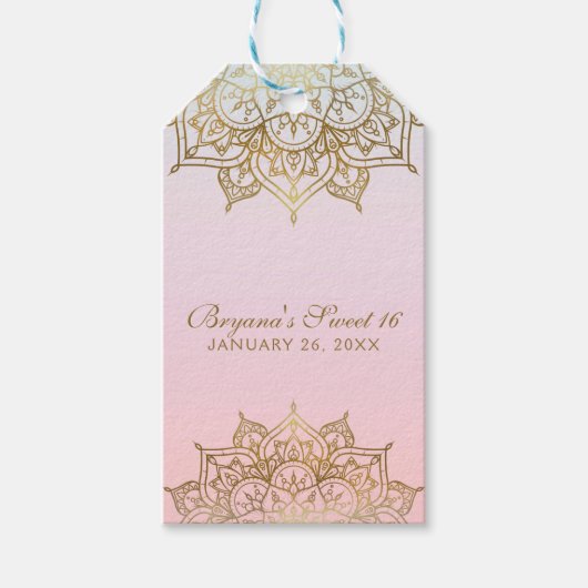 Gouden Mandala Roze Peach Moderne bruiloft gunst Cadeaulabel (Voorkant)