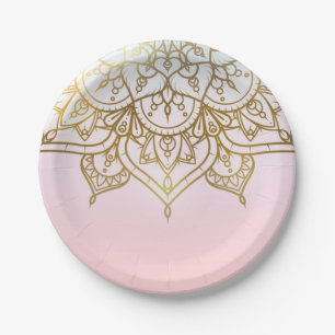 Gouden Mandala Roze Perzik Chic Moderne Glamour Fe Papieren Bordje