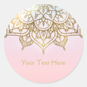 Gouden Mandala Roze Perzik Chique Modern Glam Favo Ronde Sticker