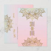 Gouden Mandala Roze Perzik Elegante Chic Save the Aankondigingskaart (Voorkant / Achterkant)