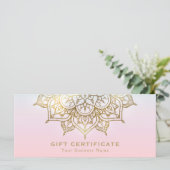 Gouden Mandala Roze Perzik Moderne Cadeaubon (Staand voorkant)