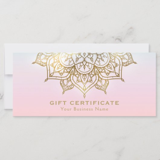 Gouden Mandala Roze Perzik Moderne Cadeaubon (Voorkant)