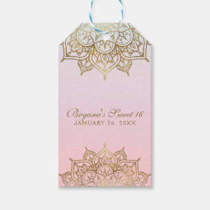 Gouden Mandala Roze Perzik Moderne Trouwgunst Cadeaulabel