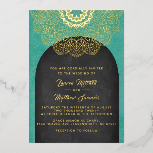 Gouden Mandala Trouw Folie Uitnodiging (Voorkant)