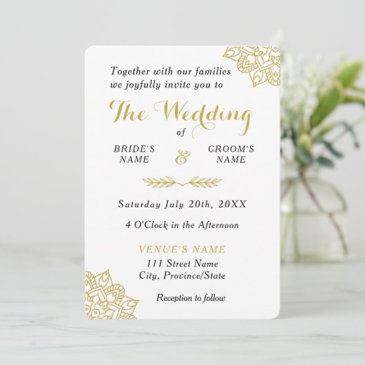 Gouden Mandala Trouw Uitnodiging (Staand voorkant)