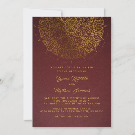 Gouden Mandala Trouw Uitnodiging (Voorkant)