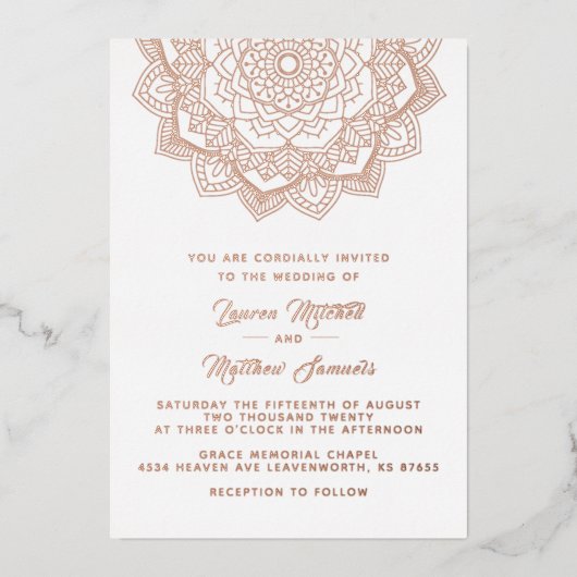 Gouden Mandala Trouwfolie Uitnodiging (Voorkant)