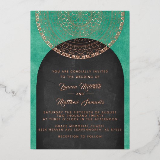 Gouden Mandala Trouwfolie Uitnodiging (Voorkant)