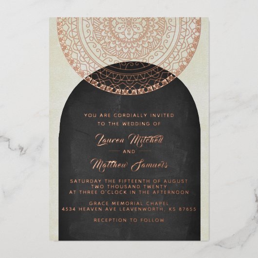 Gouden Mandala Trouwfolie Uitnodiging (Voorkant)