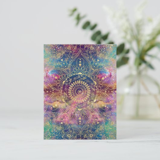 Gouden Mandala Waterverf kleurrijke nevel Briefkaart (Staand voorkant)