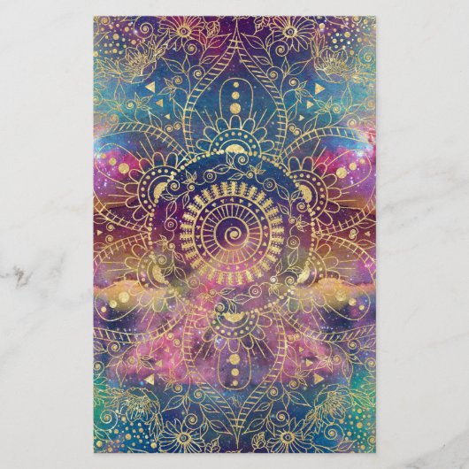 Gouden Mandala Waterverf kleurrijke nevel Briefpapier (Voorkant)