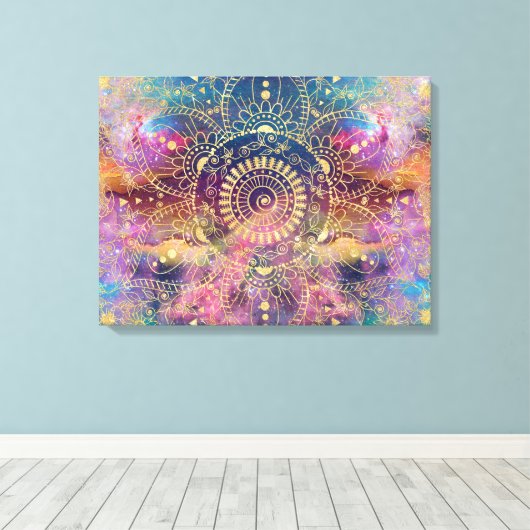 Gouden Mandala Waterverf kleurrijke nevel Canvas Afdruk (Insitu (Houten vloer))