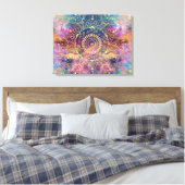 Gouden Mandala Waterverf kleurrijke nevel Canvas Afdruk (Insitu (Slaapkamer))
