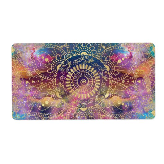 Gouden Mandala Waterverf kleurrijke nevel Etiket (Voorkant)