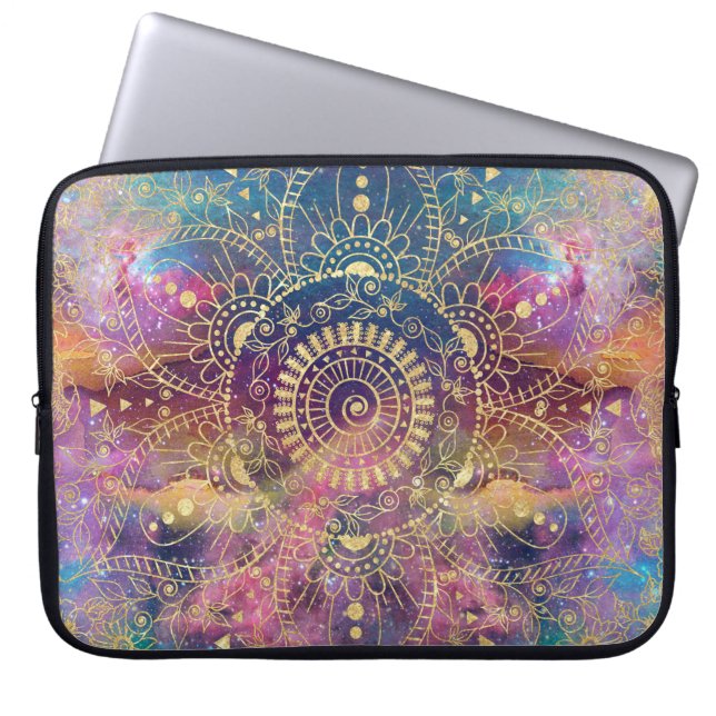 Gouden Mandala Waterverf kleurrijke nevel Laptop Sleeve (Voorkant)