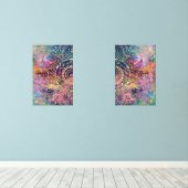 Gouden Mandala Waterverf kleurrijke nevel Muurkunst Sets (Houten vloer)