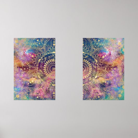 Gouden Mandala Waterverf kleurrijke nevel Muurkunst Sets (Voorkant)