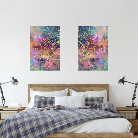 Gouden Mandala Waterverf kleurrijke nevel Muurkunst Sets (Slaapkamer)