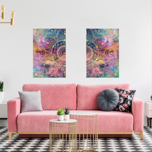 Gouden Mandala Waterverf kleurrijke nevel Muurkunst Sets (Woonkamer)