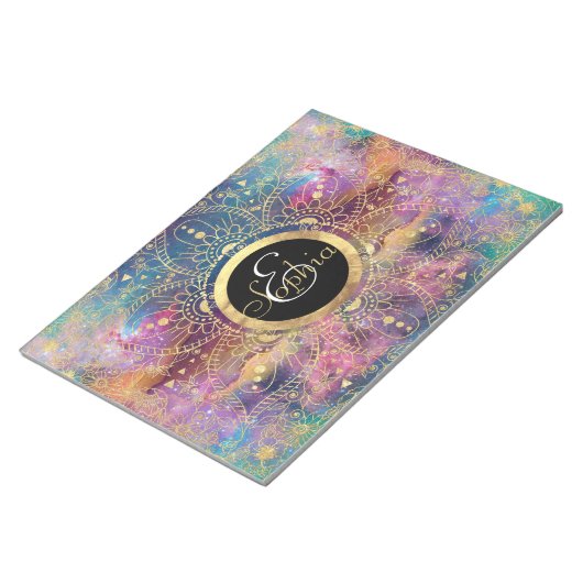 Gouden Mandala Waterverf kleurrijke nevel Notitieblok (Schuin)