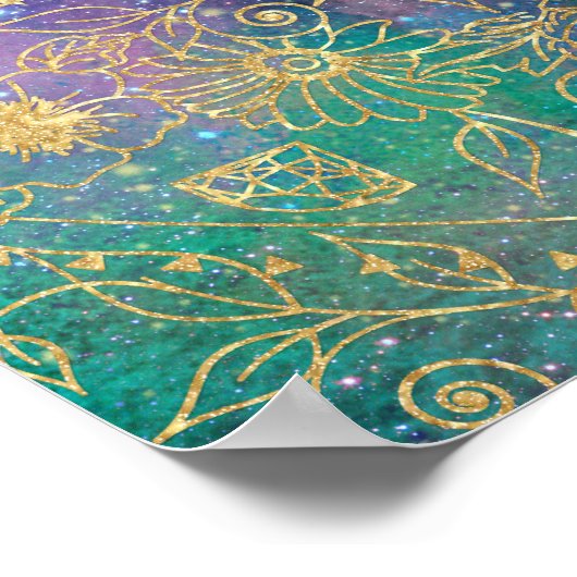 Gouden Mandala Waterverf kleurrijke nevel Poster (Hoek)