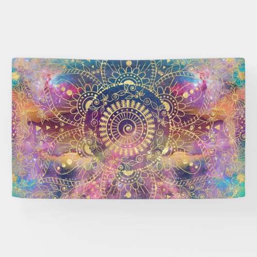 Gouden Mandala Waterverf kleurrijke nevel Spandoek (Horizontaal)