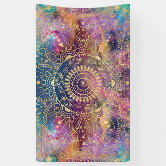 Gouden Mandala Waterverf kleurrijke nevel Spandoek (Verticaal)