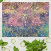 Gouden Mandala Waterverf kleurrijke nevel Theedoek (Gevouwen)