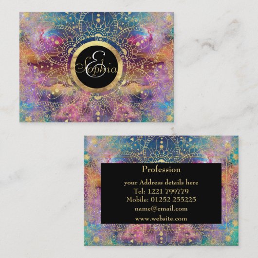Gouden Mandala Waterverf kleurrijke nevel Visitekaartje (Voorkant / Achterkant)